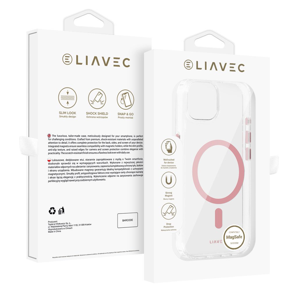 product-101029 Liavec Glossy Magsafe Clear Case do Iphone 15 różowy