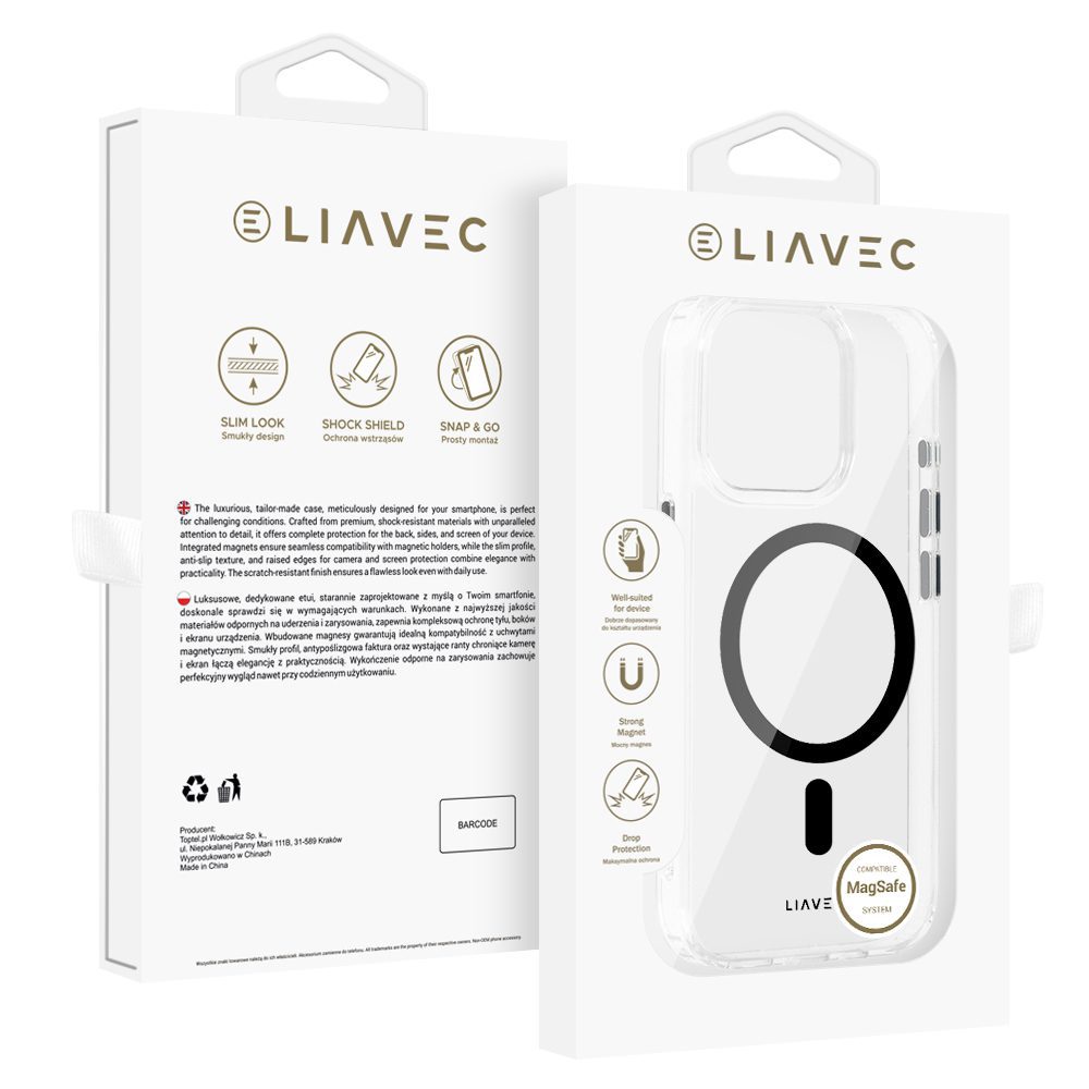 product-101040 Liavec Glossy Magsafe Clear Case do Iphone 16 Pro black