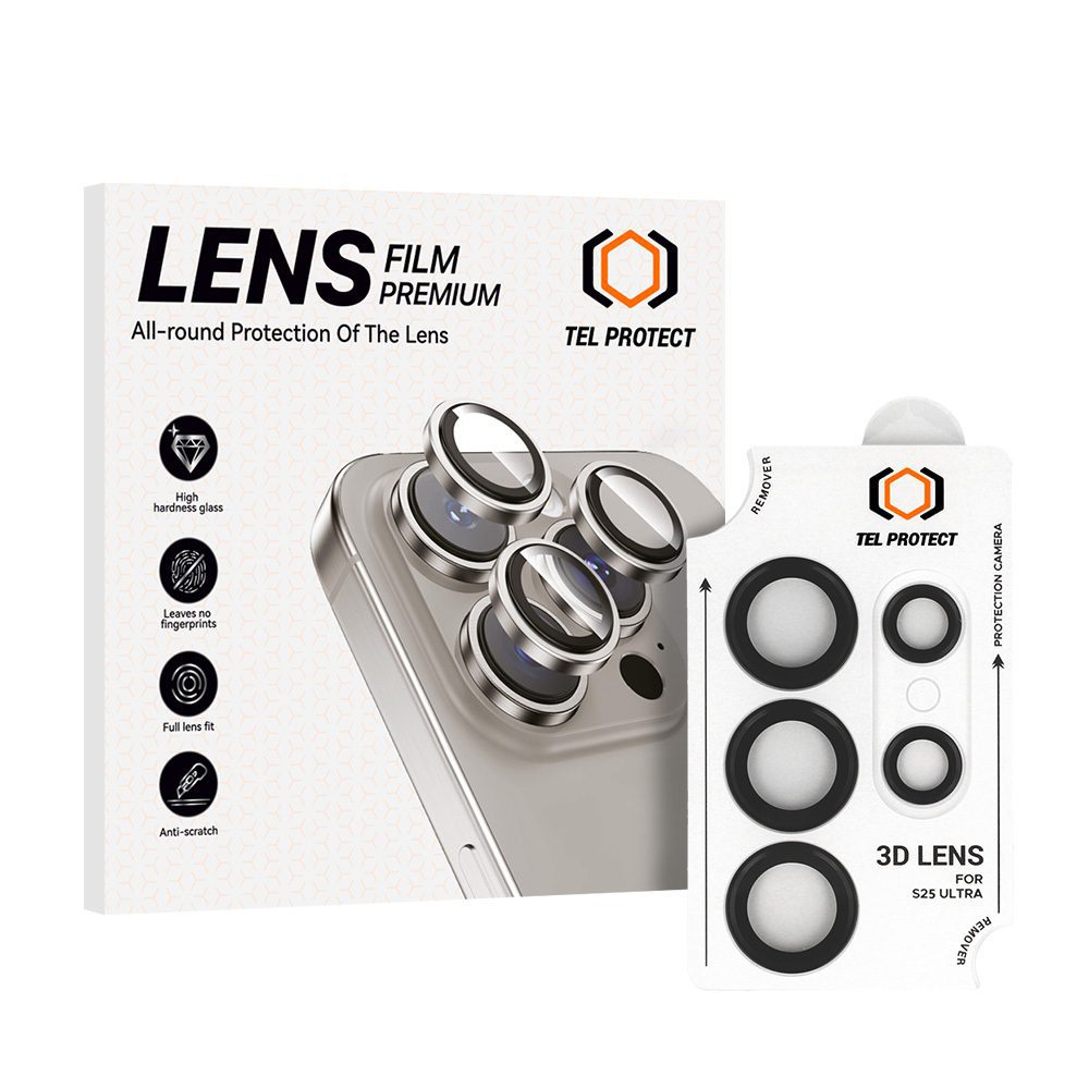 product-101270 Tempered glass Tel Protect 3D Lens on camera for Samsung Galaxy S25 Ultra black (lens 5 pieces)