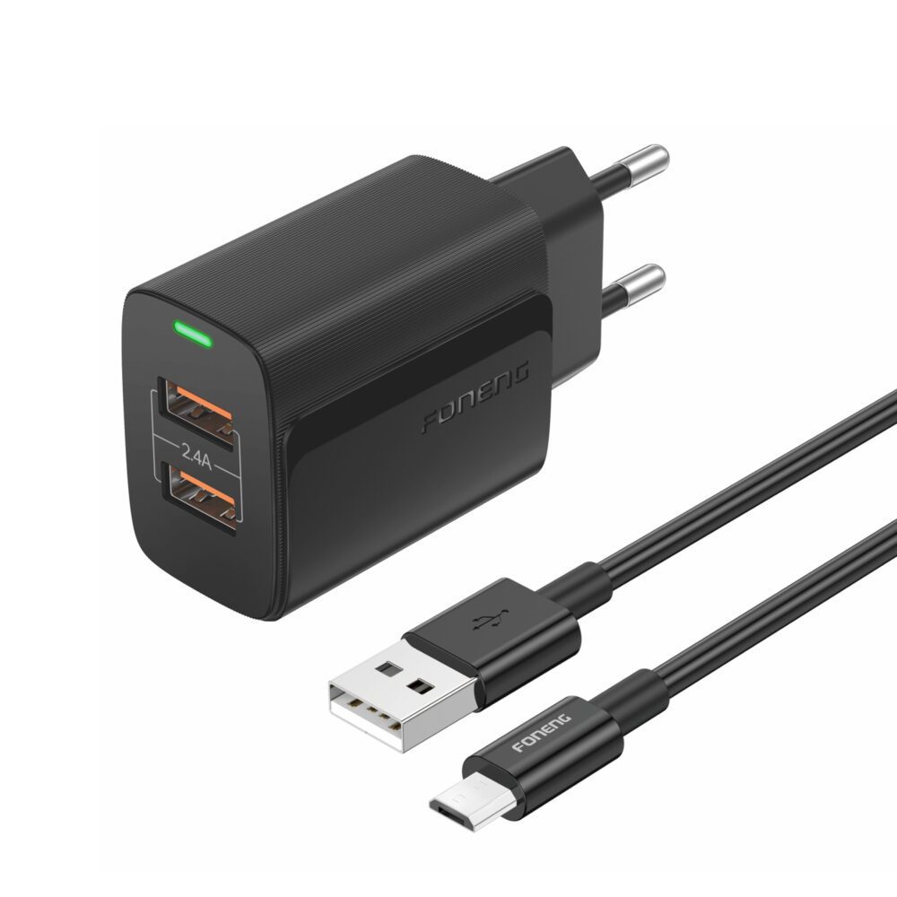 Foneng Wall charger EU63 - 2xUSB - 12W with USB to Micro USB cable black