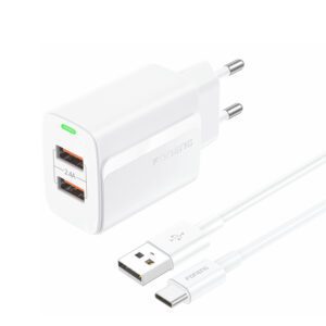 Foneng Wall charger EU63 - 2xUSB - 12W with USB to Type C cable white