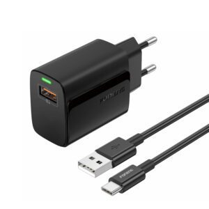 Foneng Wall charger EU64 - USB - 18W with USB to Type C cable black