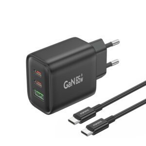 Foneng Wall charger GaN10-EU - USB + 2xType C - QC 4.0+ PD 65W with Type C to Type C cable black