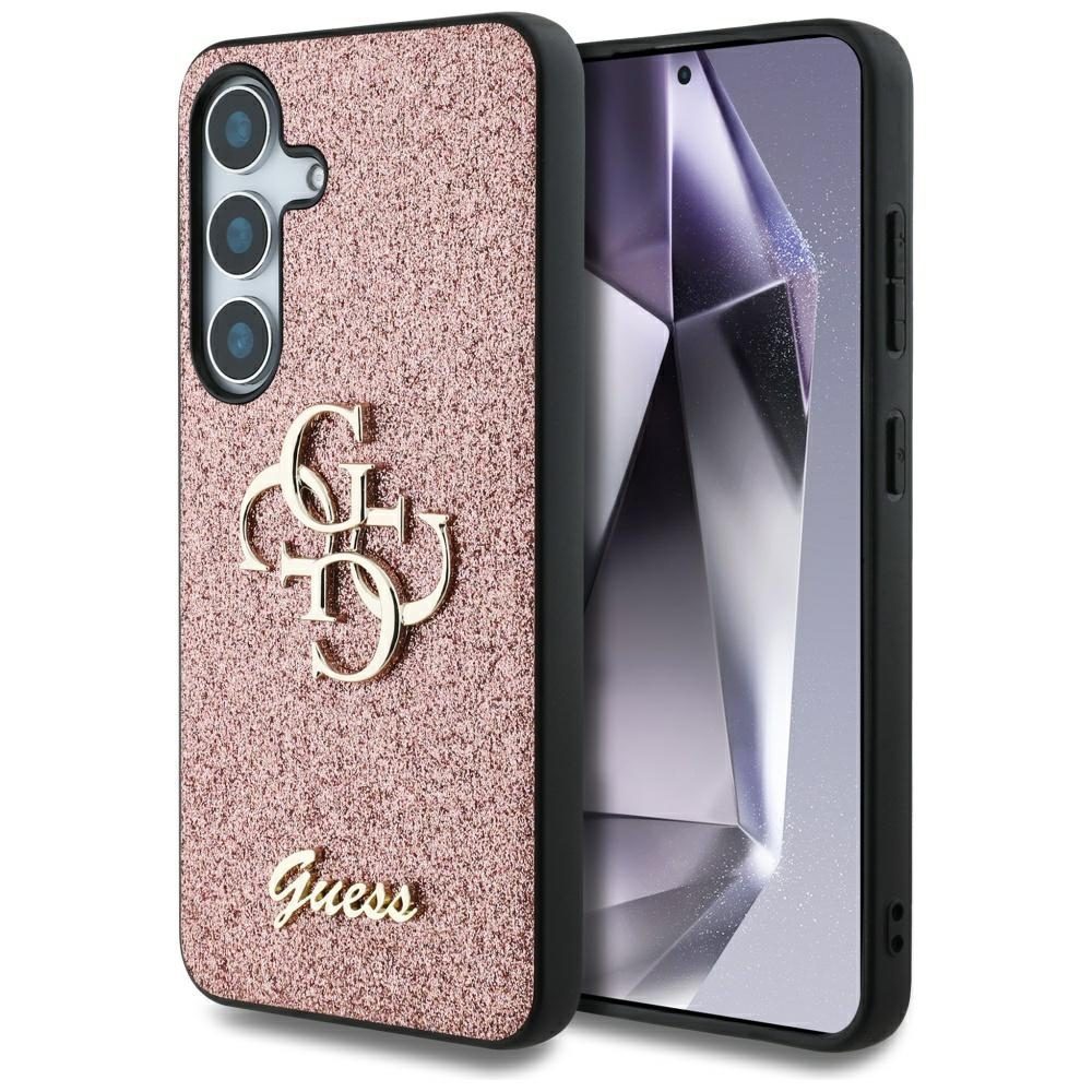 Original Case GUESS Fixed Glitter Big 4G Metal Logo for Samsung Galaxy S25 pink