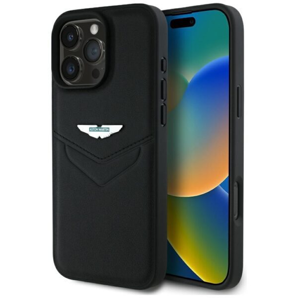 Original Case ASTON MARTIN HC Leather Victory Design for Iphone 16 Pro Max black