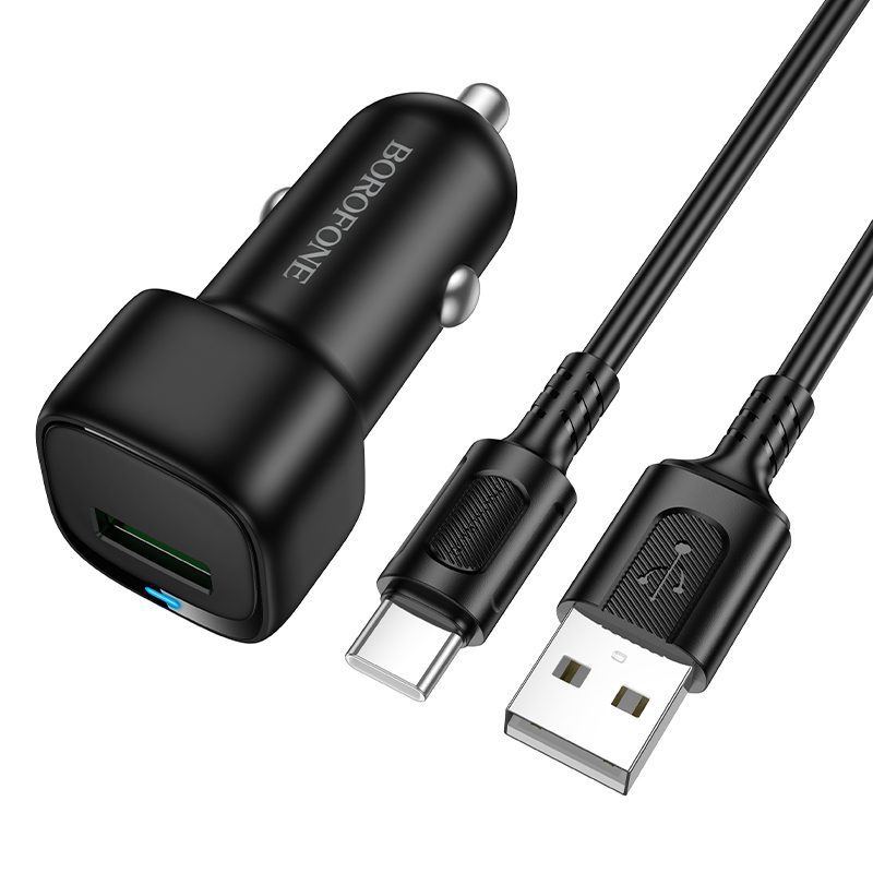 Borofone Car charger BZ34 Cloud - USB - QC 3.0 18W with USB to Type C cable black
