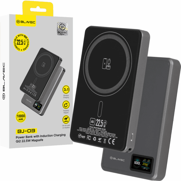 product-103133 Blavec Power Bank 10000mAh BJ-03 Slim 13,5mm - Type C - 22,5W magnetic Magsafe 3 in 1 (PBBJ03-MC10G) grey