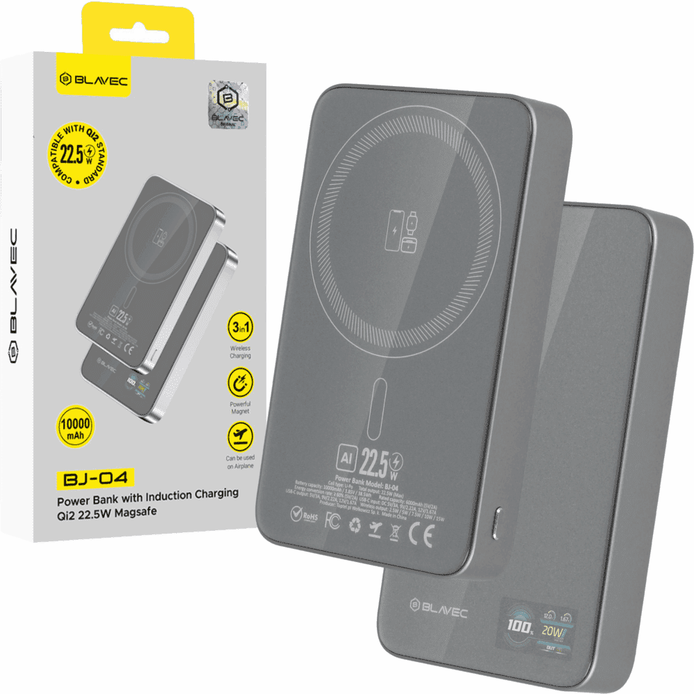product-103135 Blavec Power Bank 10000mAh BJ-04 Slim 13,5mm - Type C - 22,5W magnetic Magsafe 3 in 1 (PBBJ04-MC10G) grey