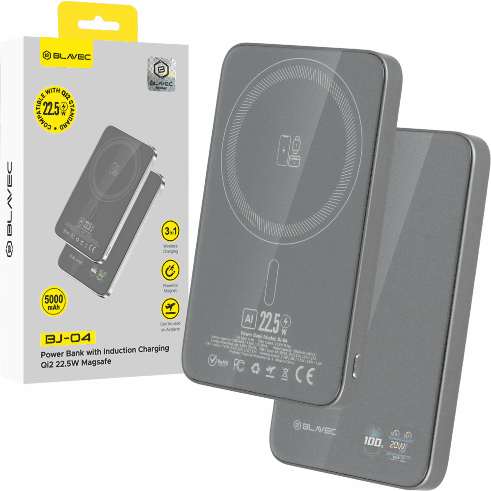 Blavec Power Bank 5000mAh BJ-04 Ultra Slim 7,8mm - Type C - 22,5W magnetic Magsafe 3 in 1 (PBBJ04-MC5G) grey