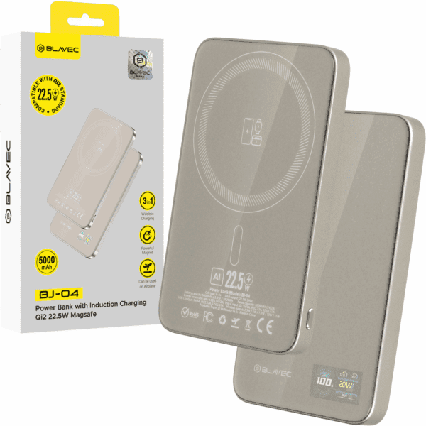 Blavec Power Bank 5000mAh BJ-04 Ultra Slim 7,8mm - Type C - 22,5W magnetic Magsafe 3 in 1 (PBBJ04-MC5GD) gold