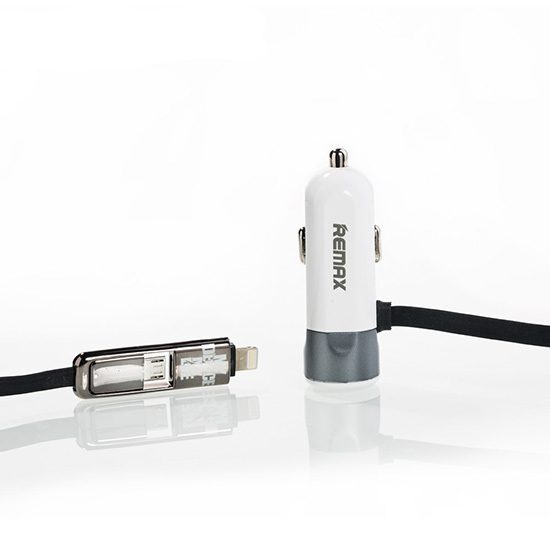 product-10761 REMAX Car Charger RCC-102 - USB - 3,4A with 2 in 1 cable Micro USB, Lightning silver