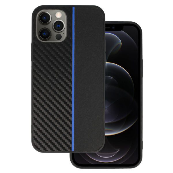 product-62481 Tel Protect CARBON Case for Iphone 12 Pro Max Black with blue stripe