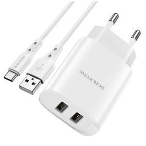 product-63769 Borofone Wall charger BN2 Super - 2xUSB - 2,1A with USB to Type C white
