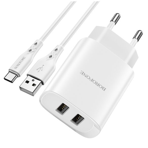 Borofone Wall charger BN2 Super - 2xUSB - 2,1A with USB to Type C white