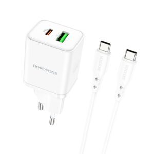 product-72073 Borofone Wall charger BN7 - USB + Type C - QC 3.0 PD 20W with Type C to Type C cable white