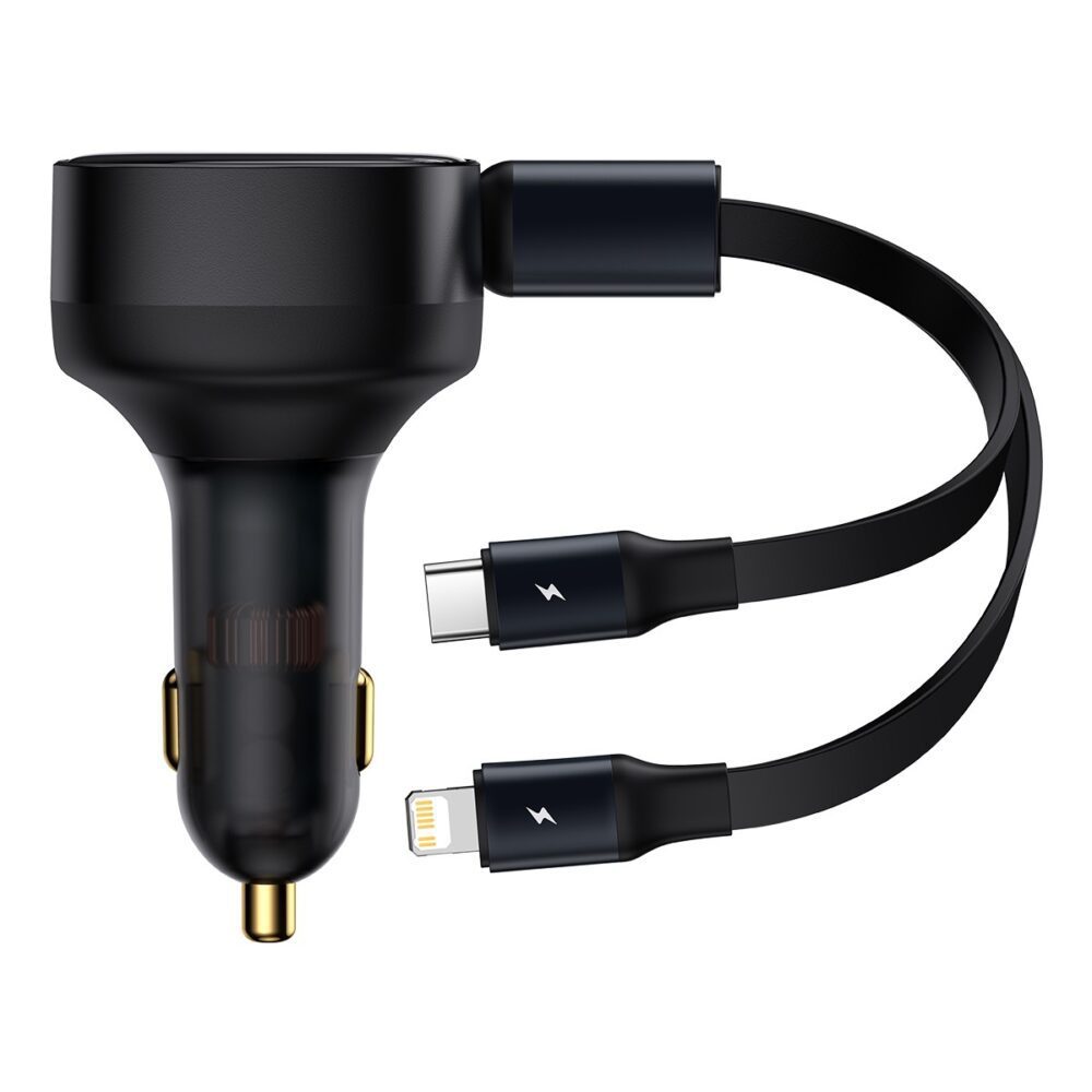 Baseus Car Charger Enjoyment Retractable 2 in 1 - Type C + Lightning - 30W (CGTX000001) black