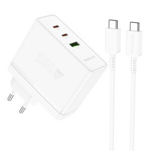 Borofone Wall charger BN11 Imperial - USB + 2xType C - QC 3.0 PD 100W with Type C to Type C cable white
