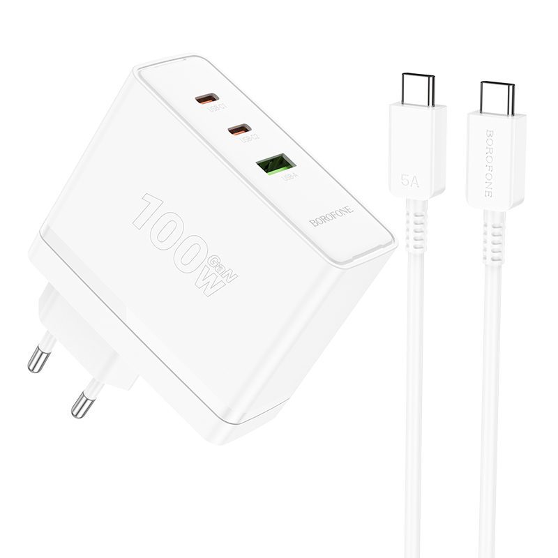 product-88436 Borofone Wall charger BN11 Imperial - USB + 2xType C - QC 3.0 PD 100W with Type C to Type C cable white