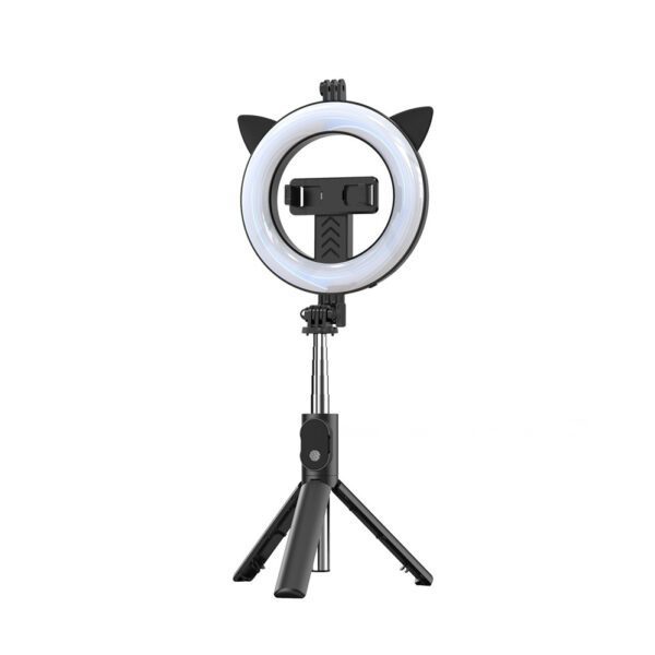 product-88769 Selfie Stick - with detachable bluetooth remote control, tripod and ring lamp - P20D-4 Black