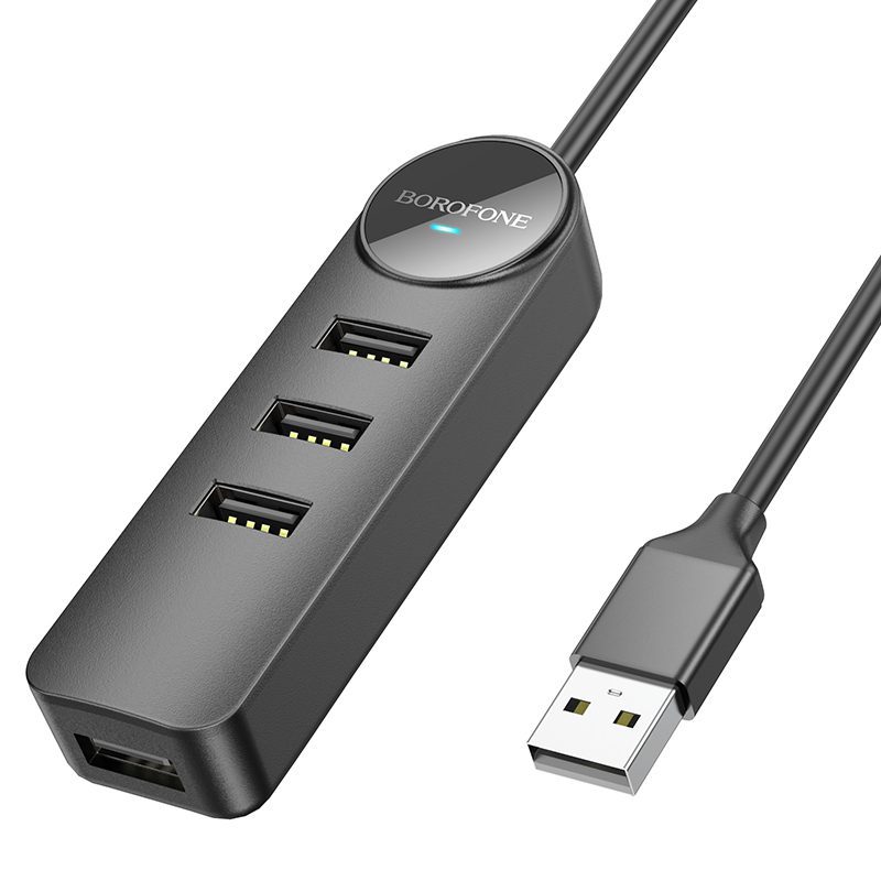 Borofone Adapter DH5 Erudite 4 in 1 - USB to 4xUSB 2.0 - 1,2 metres black