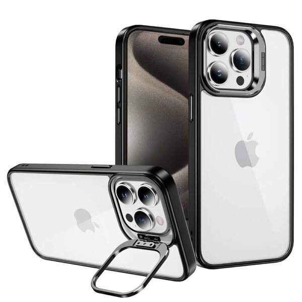 Tel Protect Kickstand case + camera glass (lens) for Iphone 15 Plus black