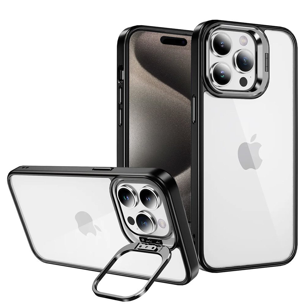 Tel Protect Kickstand case + camera glass (lens) for Iphone 15 Plus black