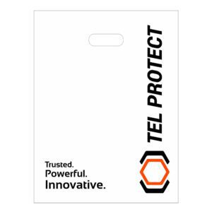 Plastic bag with Tel Protect logo white