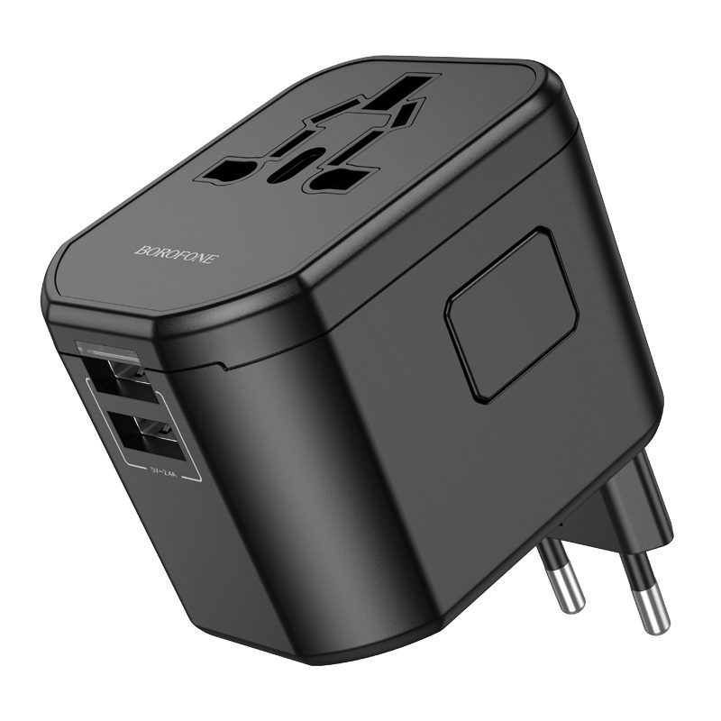 Borofone Travel charger adapter BAC1 - 2xUSB - USA, UK, EU, AU black