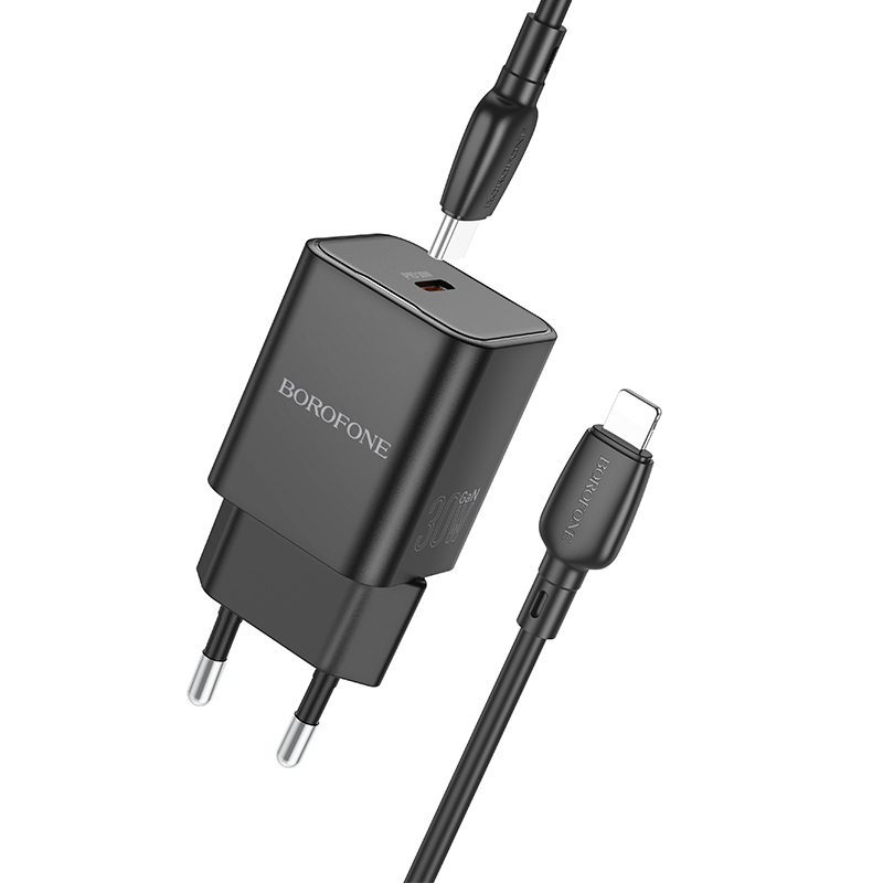 product-91490 Borofone Wall charger BN13 Safety GaN - Type C - PD 30W with Type C to Lightning cable black