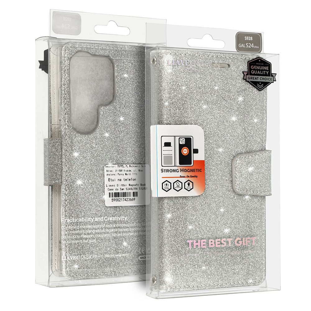 Glitter Magsafe Book Case for Samsung Galaxy S24 silver
