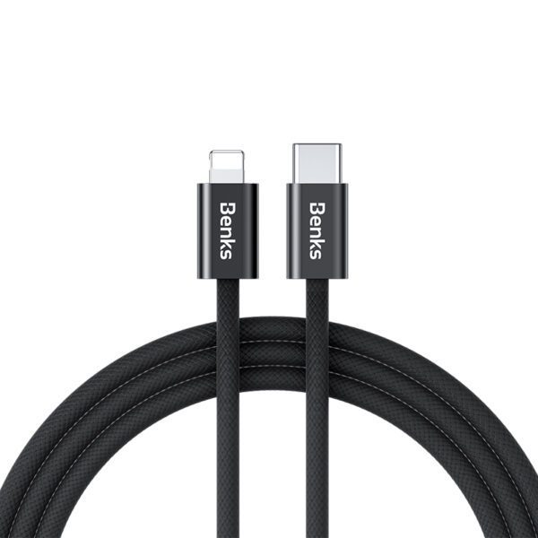 Benks Cable D46 braided - Type C to Lightning - PD 27W 3A 2 metres black