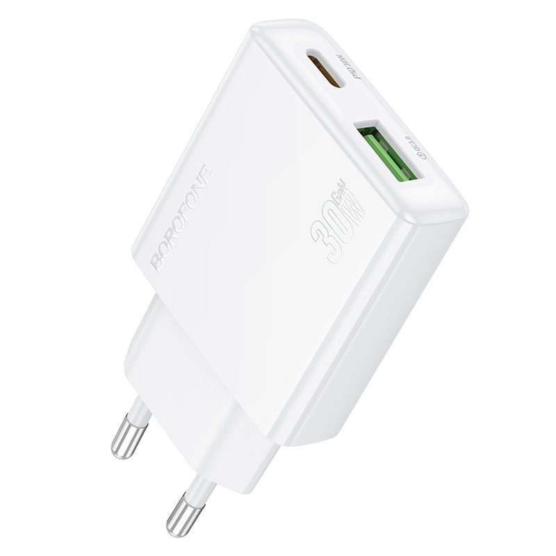 product-97784 Borofone Wall charger BN25 Wish (Ultra Thin) - USB + Type C - PD QC 3.0 30W white