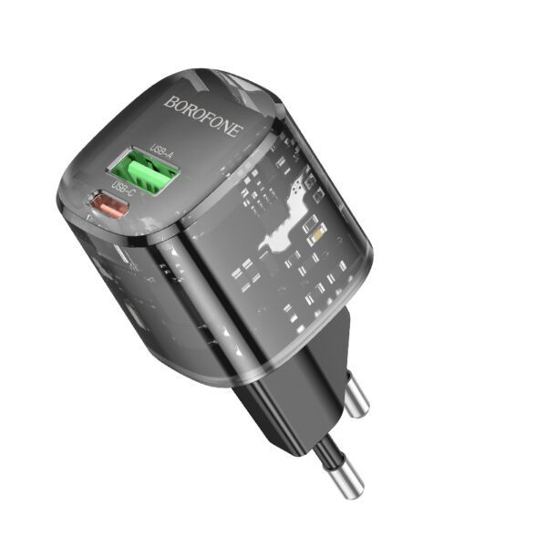 product-98612 Borofone Wall charger BN17 Sunlight - USB + Type C - QC 3.0 PD 20W 3A black