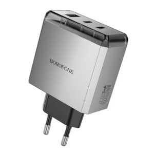 Borofone Wall charger BN22 Lena GaN - 2xType C + USB - QC 3.0 PD 65W grey