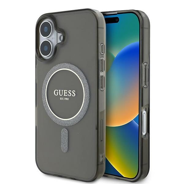 Original Case GUESS IML Glitter Circle Magsafe GUHMP16SHFGEREK for Iphone 16 black
