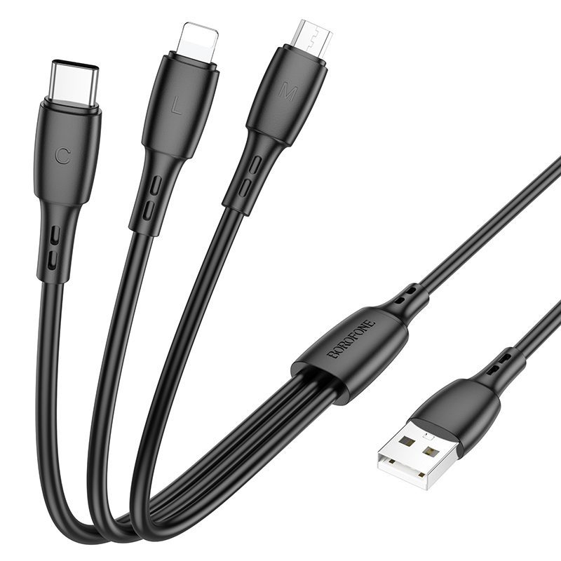 Borofone Cable BX71 3 in 1 - USB to Type C, Micro USB, Lightning - 2A 1 metre black