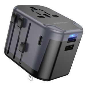 Borofone Travel charger adapter BAC12 - 2xUSB + Typ C - USA, UK, EU, AU black