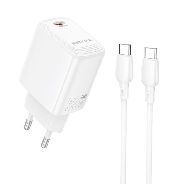 Borofone Wall charger BN28 Fuente - Type C - PD 30W with Type C to Type C cable white