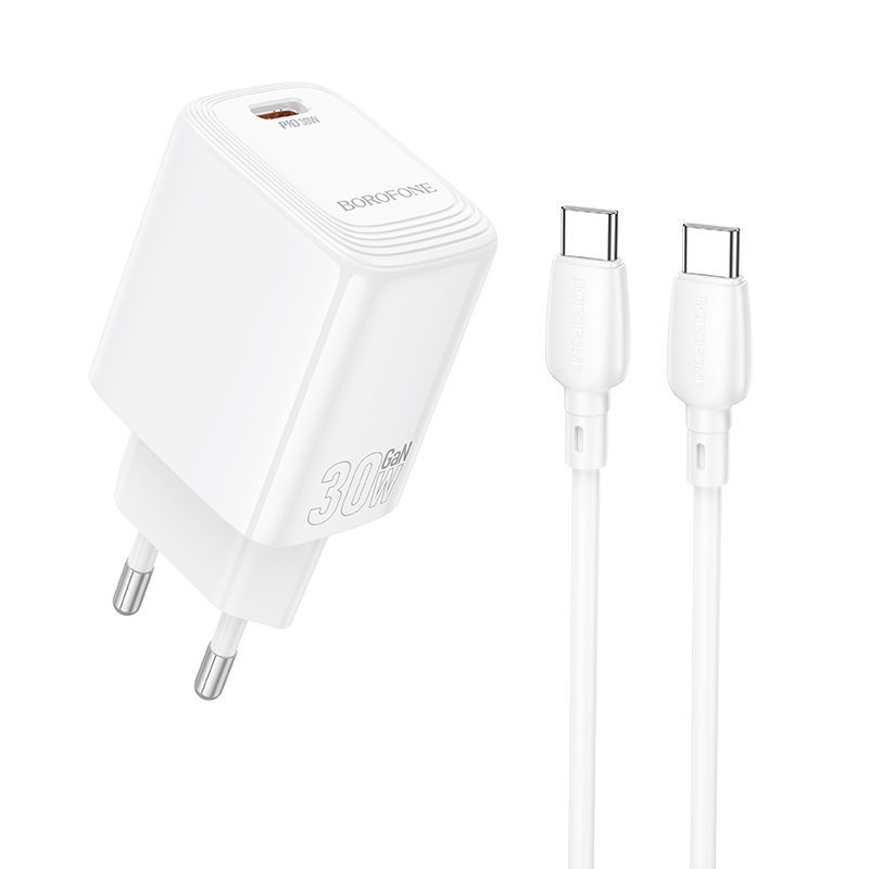 Borofone Wall charger BN28 Fuente - Type C - PD 30W with Type C to Type C cable white