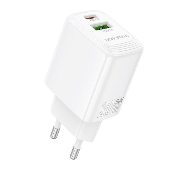 product-99883 Borofone Wall charger BN27 Fuente - USB + Type C - QC 3.0 PD 20W white