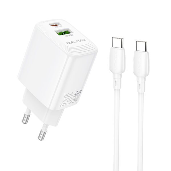product-99885 Borofone Wall charger BN27 Fuente - USB + Type C - QC 3.0 PD 20W with Type C to Type C cable white