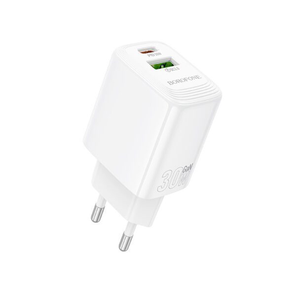 Borofone Wall charger BN29 Fuente - USB + Type C - QC 3.0 PD 30W white