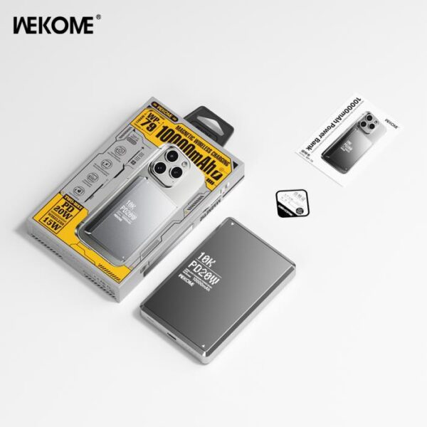 0098313 Power Bank 10000mAh PD 20W WK WP-79 1 Θέσης, με Ασύρματη Φόρτιση Magnetic Γκρι