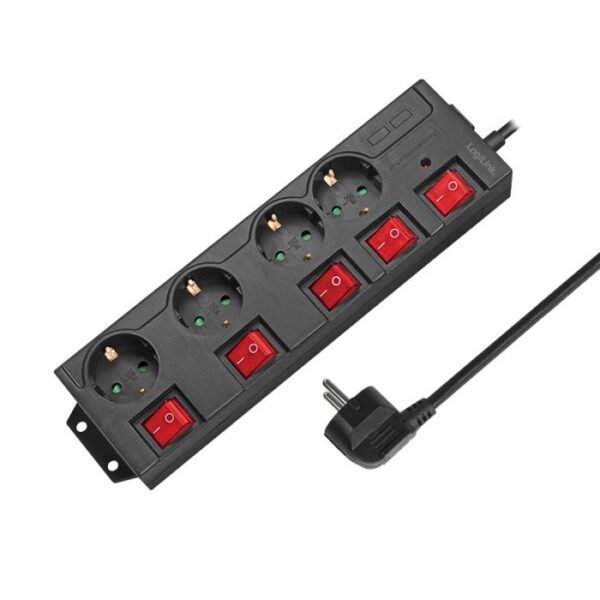 0099068 Πολύπριζο 4 Θέσεων LogiLink LPS251, με 5 Διακόπτες 1.5m Μάυρο