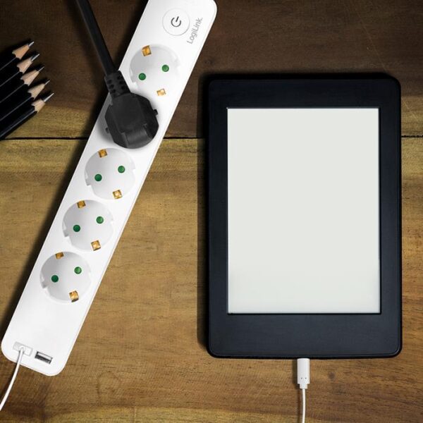 0099078 Πολύπριζο 5 Θέσεων LogiLink LPS249U, με 2 Θύρες USB 1.5m Λευκό