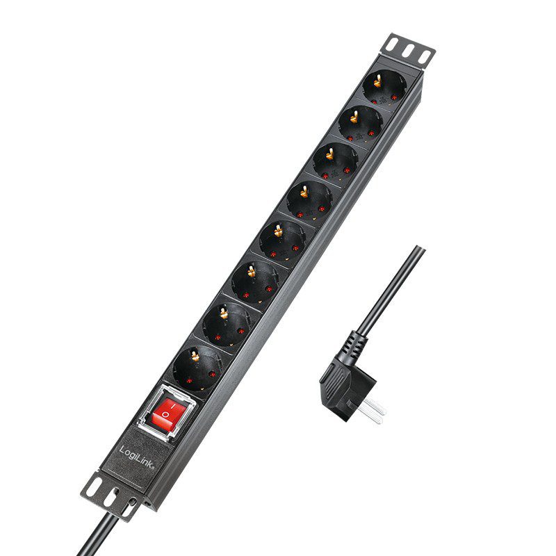 0283765 Πολύπριζο 8 Θέσεων 1U Logilink PDU8C01 με Διακόπτη