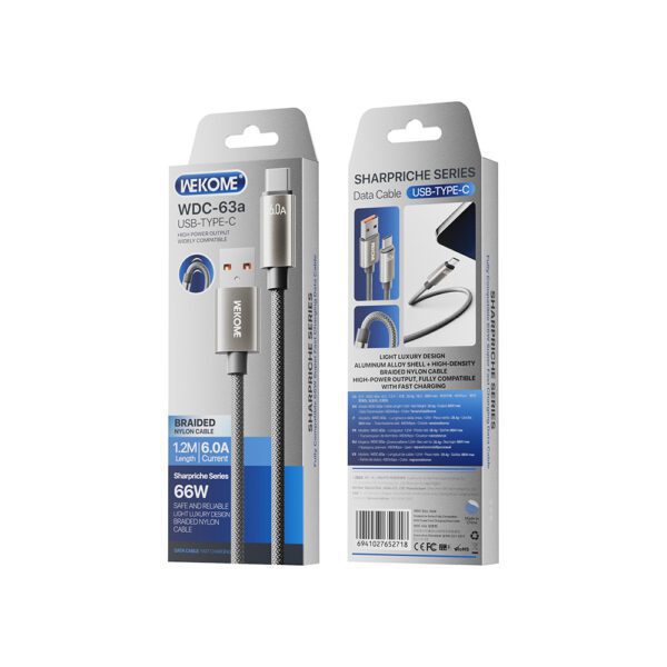 Καλώδιο Φόρτισης WK WDC-63a USB σε USB-C PD 66W 1.2m Γκρι