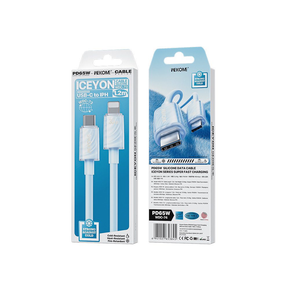 0284794 Καλώδιο Φόρτισης WK WDC-73 USB-C σε Lightning PD 30W 1.2m Μπλέ