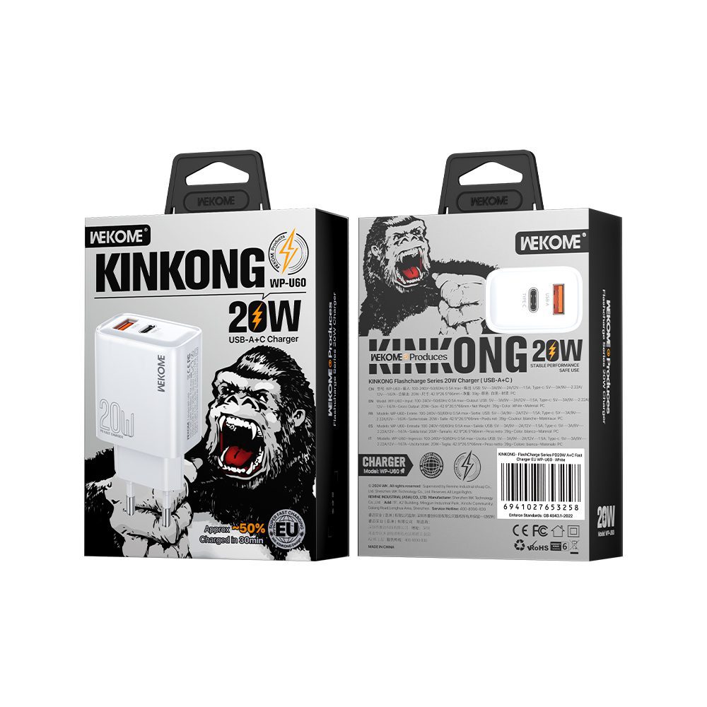 0284806 Φορτιστής Σπιτιού PD 20W WK WP-U60 2 Θέσεων Λευκό