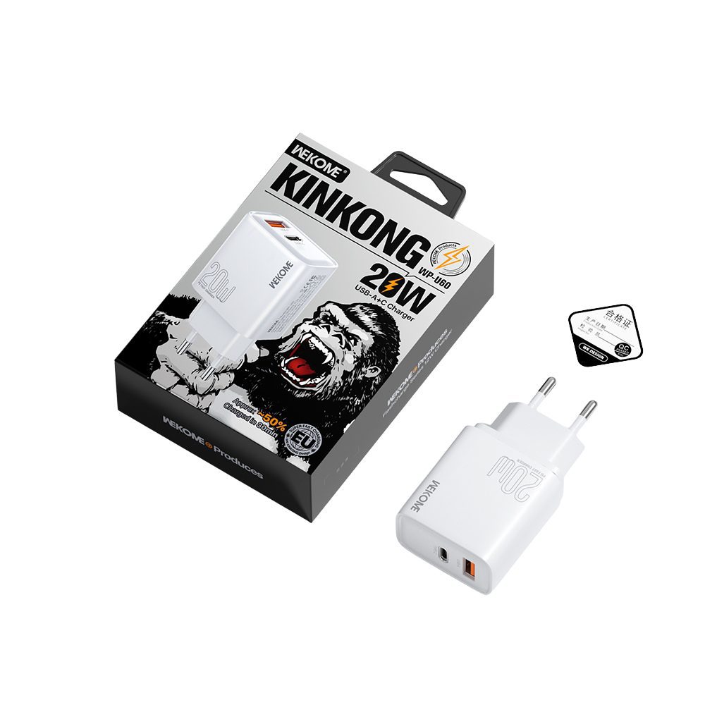 0284807 Φορτιστής Σπιτιού PD 20W WK WP-U60 2 Θέσεων Λευκό